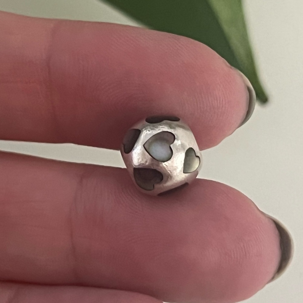 Pandora ‘Love Me’ Black Mother of Pearl Iridescent Hearts Charm, 925